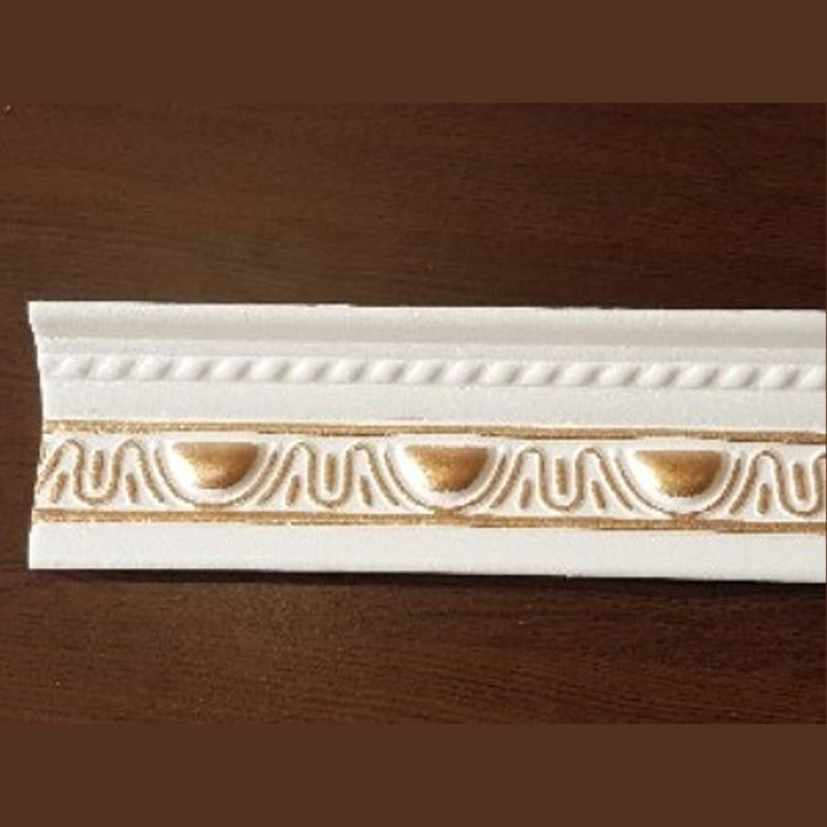 Διακοσμητική κορνίζα από φελιζόλ XPS / LD-M18 / Λευκό-Χρυσό / 2m x 80mm x 60mm