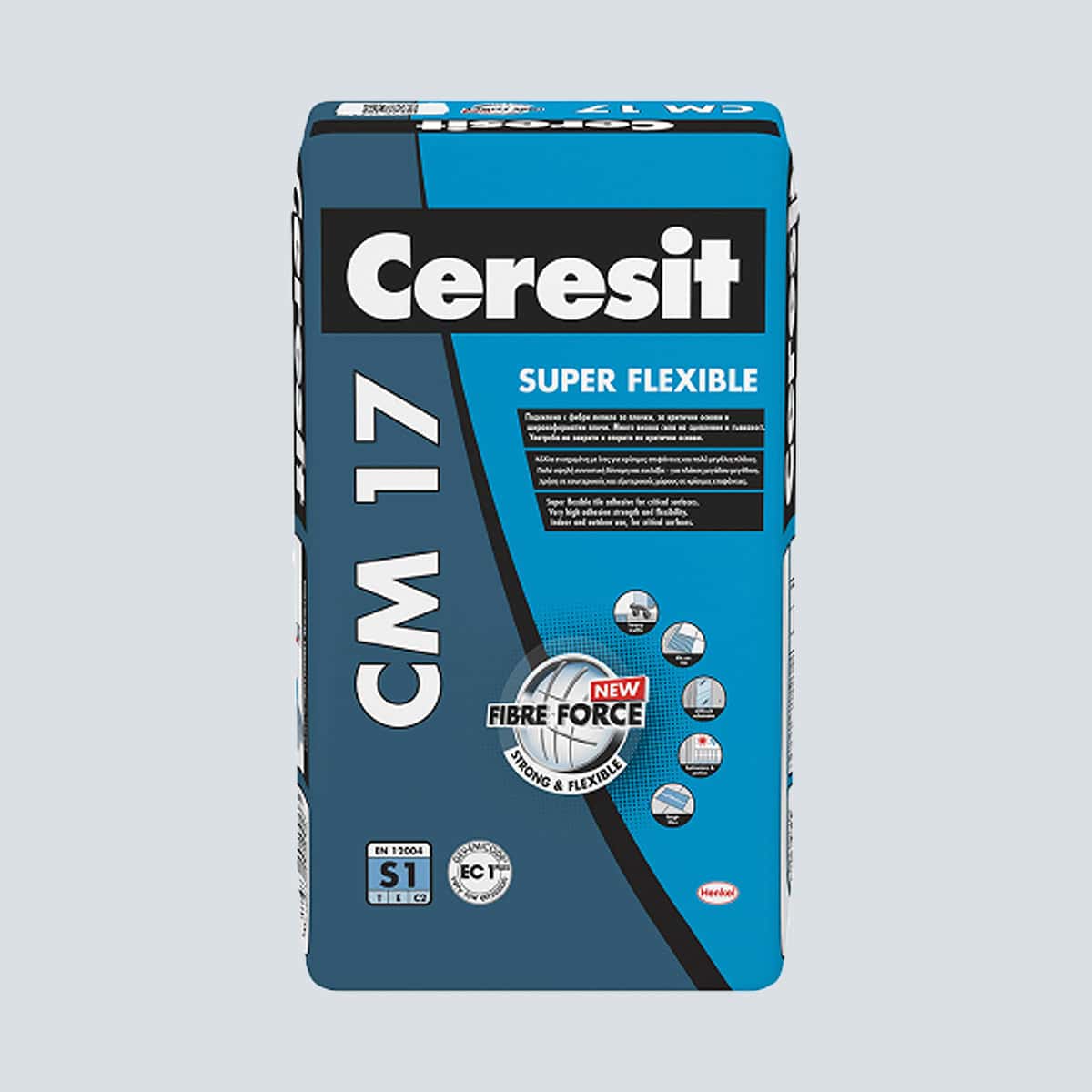 Εξαιρετικά Εύκαμπτη Κόλλα Πλακιδίων CERESIT CM 17 SUPER FLEXIBLE (C2TES1) γκρι 25kg