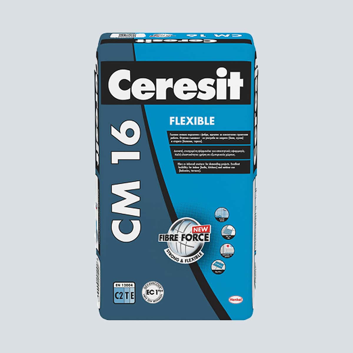 Εύκαμπτη Ινοπλισμένη Κόλλα Πλακιδίων CERESIT CM 16 FLEX (C2TE) γκρι 25kg